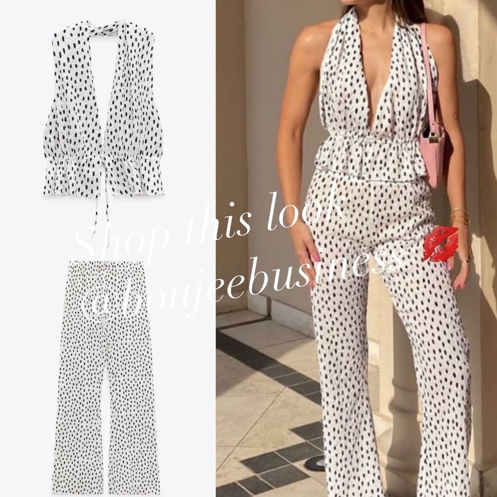 ZARA 2pcs Polka-Dot Pants + Halter Top Coord Set BNWT
